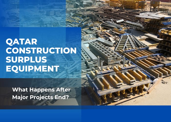 Surplus construction materials and equipment remaining in a Qatar project storage yard after major construction project completion