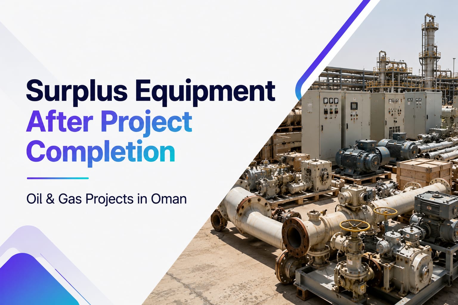Surplus oil and gas equipment stored at an industrial project site in Oman after project completion