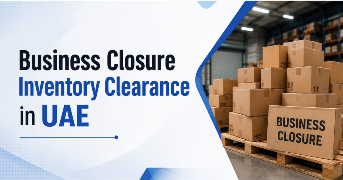 Business closure inventory clearance in UAE with boxes in a warehouse.